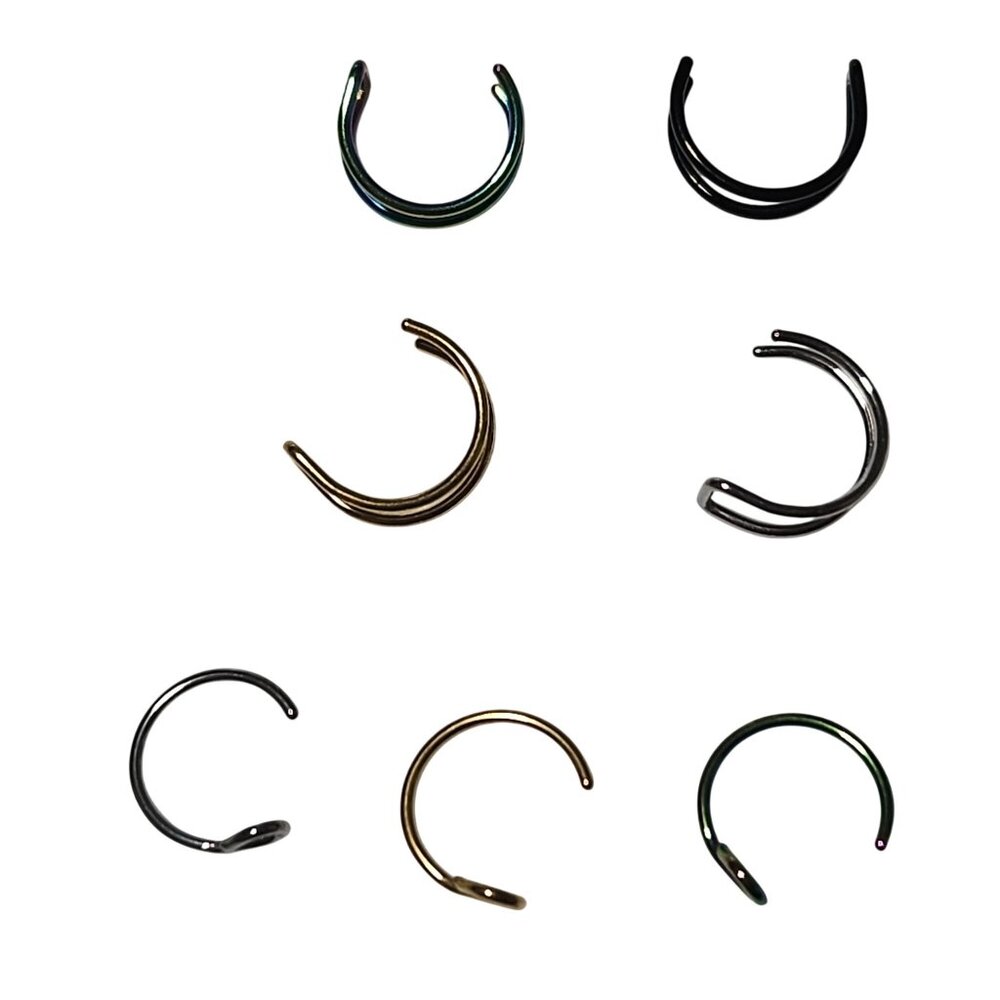 Stainless Steel Nose Rings & Septum Hoops Set Of 7 Mixed Color Fashion Jewelry